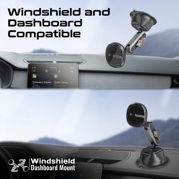 ⁦بروميت FlexDrive-Qi2 شاحن سيارة لاسلكي Qi2 بقوة 15 واط، بتقنية FlexiGrip™، مفاصل مزدوجة لتعديل مرن، ومناسب للزجاج الأمامي أو لوحة القيادة⁩ - الصورة ⁦5⁩