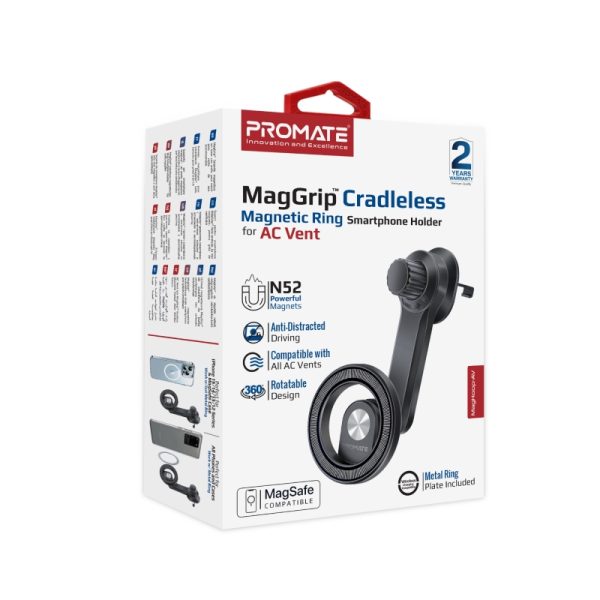 ⁦بروميت MagHoop-AV حامل جوال MagSafe بحلقة مغناطيسية، يُركب على فتحة المكيف، مضاد للانزلاق ويدور 360° لقيادة مريحة وآمنة⁩ - الصورة ⁦5⁩