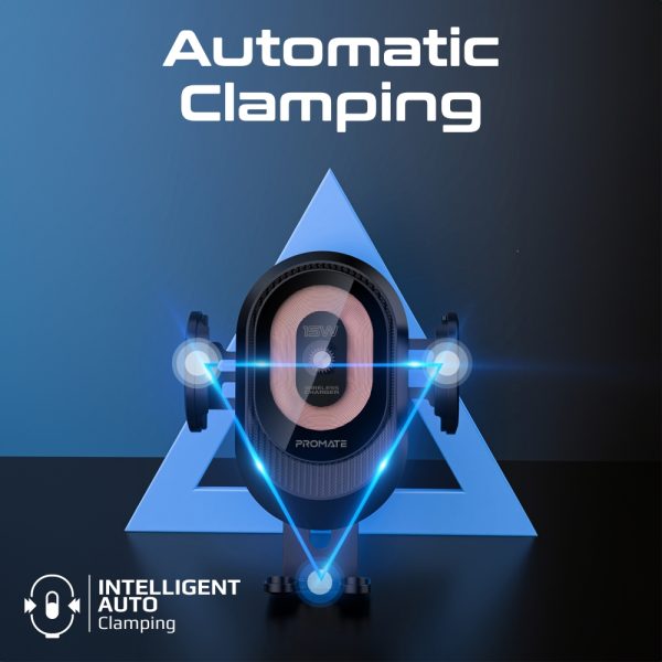⁦بروميت PowerMount-2 حامل وشاحن لاسلكي 15 واط بتثبيت تلقائي، تصميم شفاف، ذراع قابل للتعديل، ودعم FOD وزوايا عرض متعددة⁩ - الصورة ⁦4⁩