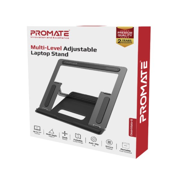 ⁦بروميت DeskMate-5 حامل لابتوب من الألمنيوم قابل للطي بارتفاعات قابلة للتعديل، يناسب أجهزة 10–17 بوصة⁩ - الصورة ⁦3⁩