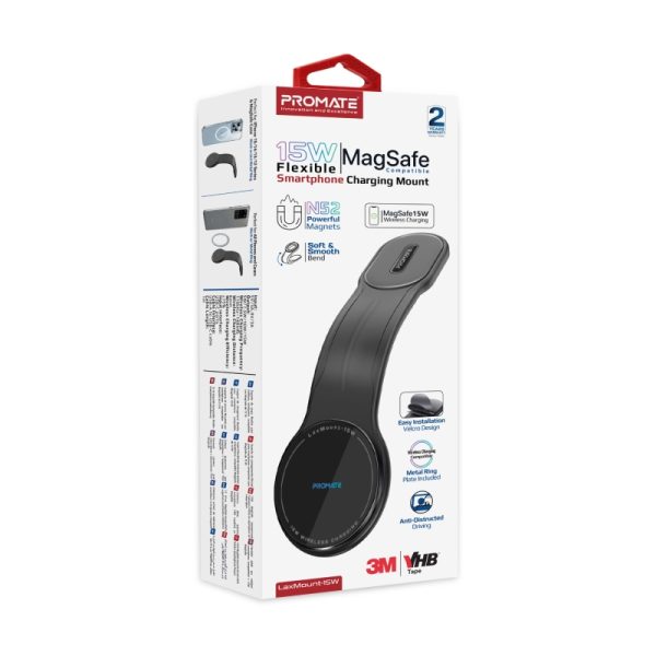 ⁦بروميت LaxMount-15W شاحن سيارة لاسلكي MagSafe بقوة 15 واط، بذراع مرن ومغناطيس قوي، دوران 360° وحماية من الشحن الزائد⁩ - الصورة ⁦4⁩