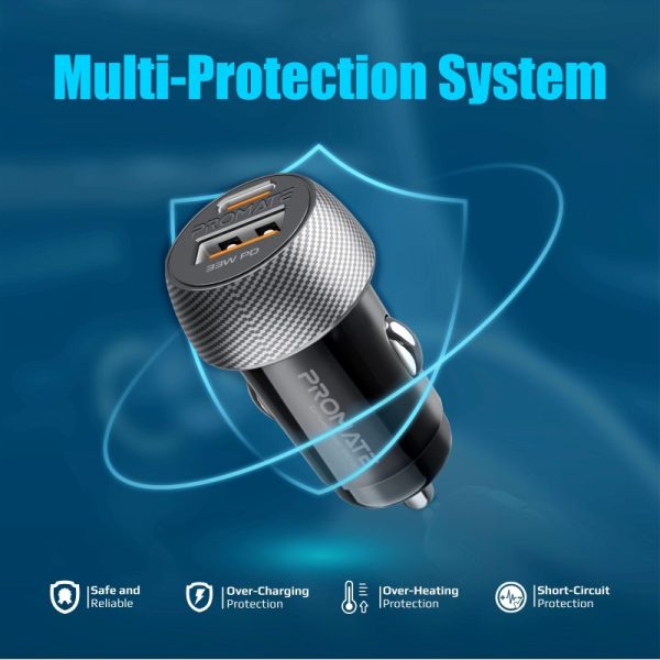 ⁦بروميت DriveGear-PD33 شاحن سيارة USB-C بقوة 33 واط، بمنفذ USB 3.0 بقدرة 18 واط وتقنية شحن ذكية، مثالي للأجهزة اللوحية وGPS⁩ - الصورة ⁦2⁩