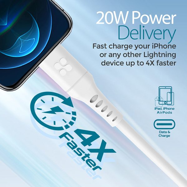 ⁦بروميت PowerLink-200 كابل USB-C إلى لايتنينغ بقوة 20 واط، بطول 2 متر، مصنوع من السيليكون، ومتين لتحمل أكثر من 25000 انحناءة لشحن قوي وآمن⁩ - الصورة ⁦8⁩