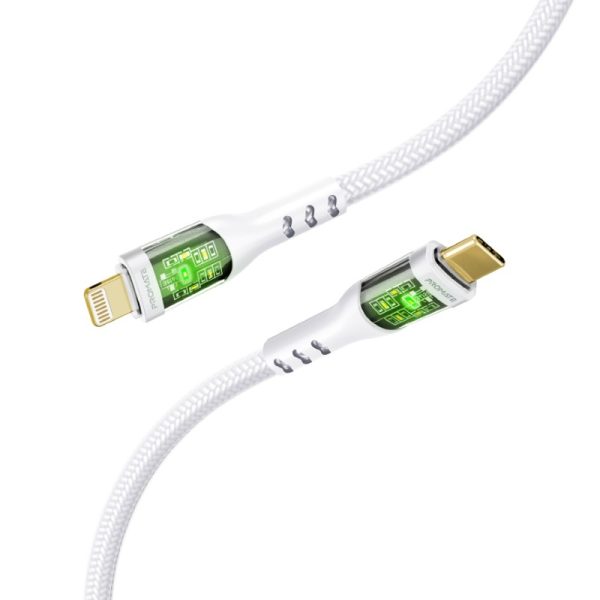 ⁦بروميت TransLine-Ci كابل USB-C إلى لايتنينغ بقوة 27 واط، بطول 1.2 متر، مقاوم للانحناء حتى 25000 مرة، رأس شفاف مطلي بالذهب مع إضاءة LED⁩ - الصورة ⁦3⁩