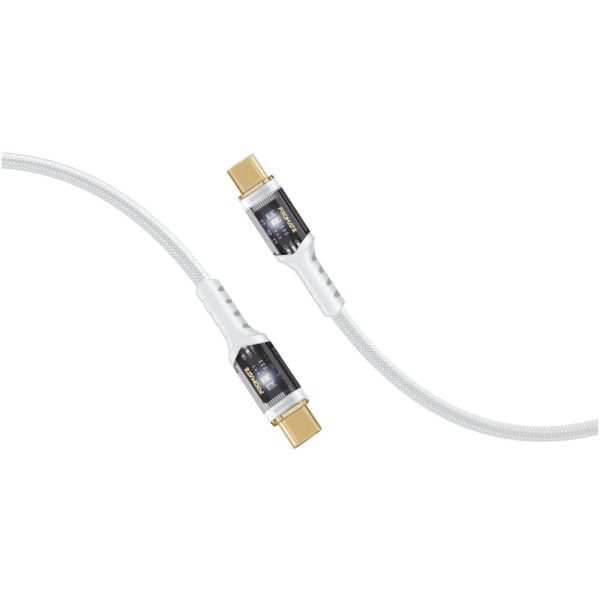 ⁦بروميت LucidLine-CC200 كابل USB-C بطول 2 متر، شحن سريع بقوة 100 واط، رؤوس شفافة مع ضوء LED، رأس مطلي بالذهب، ومتين لتحمل أكثر من 25000 انحناءة⁩ - الصورة ⁦4⁩