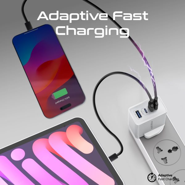 ⁦بروميت GaNPort4-67PD شاحن جداري فائق السرعة بتقنية GaN بقدرة 67 واط، بمنفذ USB-C 20 واط، QC 3.0 بقوة 22.5 واط، مع حماية متقدمة لأجهزة اللابتوب والهواتف الذكية⁩ - الصورة ⁦5⁩