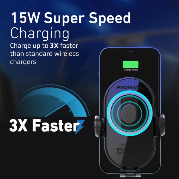 ⁦بروميت PowerMount-15W شاحن سيارة لاسلكي 15 واط بمستشعر محاذاة ذكي، ودعم زوايا متعددة لتجربة شحن سلسة وآمنة أثناء القيادة⁩ - الصورة ⁦5⁩