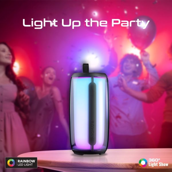 ⁦بروميت LumiTower مكبر صوت 8 واط بإضاءة LED قوس قزح، دعم TWS، ووقت تشغيل 6 ساعات للموسيقى والمكالمات⁩ - الصورة ⁦6⁩