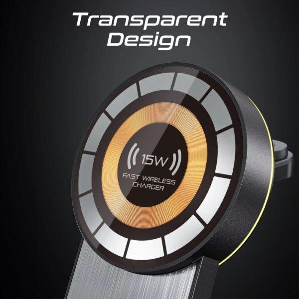 ⁦بروميت TransFold محطة شحن لاسلكية 3 في 1 شفافة وقابلة للطي، تدعم MagSafe، بقدرة 15 واط للهاتف، 3 واط لساعة أبل، و10 واط للأجهزة اللاسلكية الأخرى، مع ضوء ليلي مدمج⁩ - الصورة ⁦2⁩