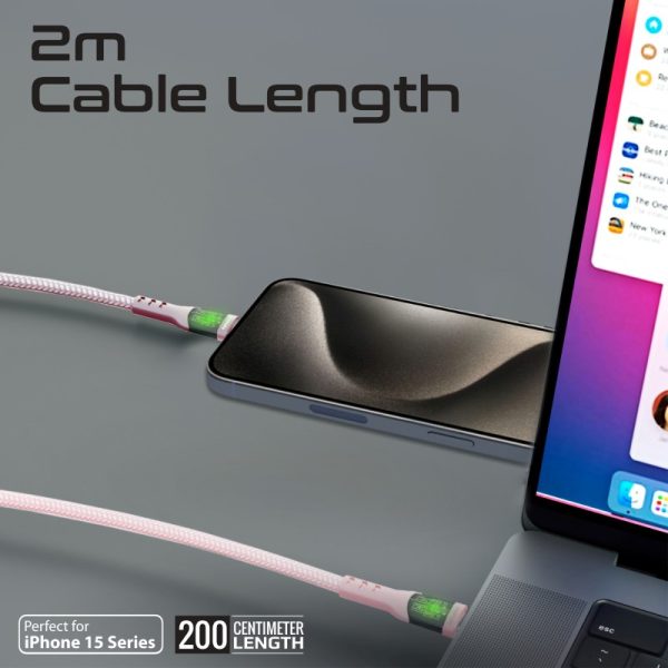 ⁦بروميت TransLine-CC200 كابل USB-C إلى USB-C بطول 2 متر، شحن سريع 60 واط، رأس شفاف مطلي بالذهب مع إضاءة LED، ومقاوم للانحناء حتى 25000 مرة⁩ - الصورة ⁦8⁩