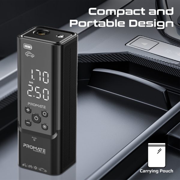 ⁦بروميت PowerPump ضاغط هواء محمول ببطارية 7500mAh، ضغط حتى 150 PSI، ضوء LED، SOS، ومنفذ USB-A مع نظام مراقبة ضغط الإطارات⁩ - الصورة ⁦6⁩