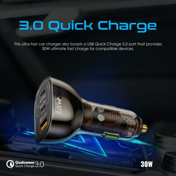 ⁦بروميت TransDrive-80W شاحن سيارة شفاف بقوة 80 واط، بمنفذي USB-C (30 و20 واط) ومنفذ شحن سريع 30 واط للأجهزة المتعددة⁩ - الصورة ⁦9⁩