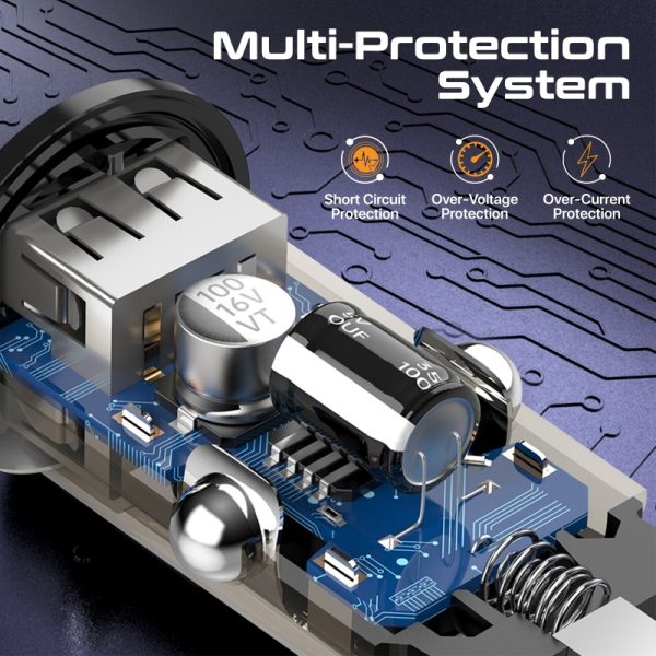 ⁦بروميت TransDrive-65W شاحن سيارة شفاف بمنفذ USB-C بقوة 65 واط ومنفذ QC 3.0 بقوة 18 واط، تصميم مدمج وسهل الحمل⁩ - الصورة ⁦9⁩