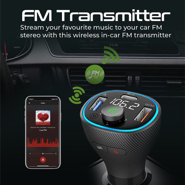 ⁦بروميت PowerTune-38W جهاز إرسال FM بلوتوث 5.1 للسيارة مع شاحن USB-C 20 واط، QC 3.0، ميكروفون بخاصية إلغاء الضوضاء، وشاشة LCD⁩ - الصورة ⁦5⁩
