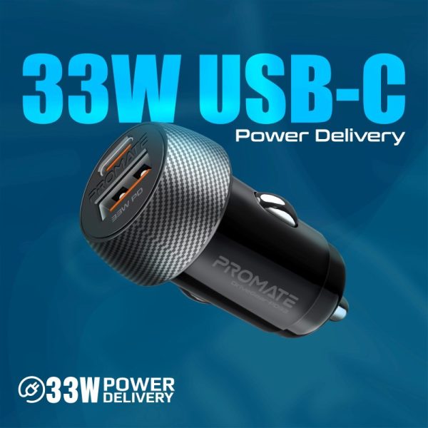 ⁦بروميت DriveGear-PD33 شاحن سيارة USB-C بقوة 33 واط، بمنفذ USB 3.0 بقدرة 18 واط وتقنية شحن ذكية، مثالي للأجهزة اللوحية وGPS⁩ - الصورة ⁦3⁩