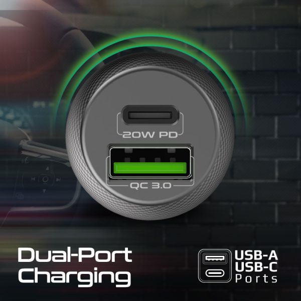 ⁦بروميت DriveGear-20W شاحن سيارة صغير بمنافذ USB-C بقوة 20 واط وQC 3.0 بقوة 18 واط، مع حماية من الحرارة الزائدة⁩ - الصورة ⁦2⁩