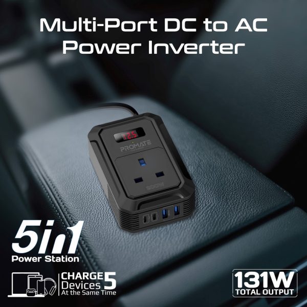 ⁦بروميت Inverto-200W محول طاقة متعدد المنافذ بقدرة 200 واط مع شاشة LCD ومنفذي USB-C وUSB-A بتقنية الشحن السريع⁩ - الصورة ⁦5⁩