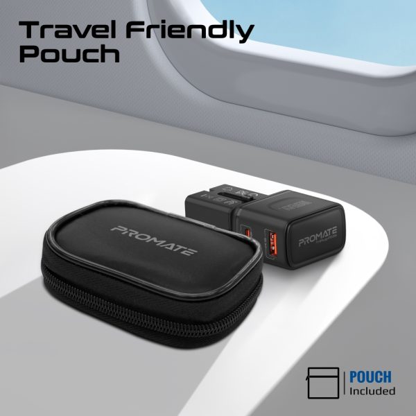 ⁦بروميت TriPlug-PD35 محول سفر عالمي متعدد المنافذ (US/UK/EU/AU)، بمنفذ USB-C 35 واط وQC 18 واط، تصميم مدمج، ومزود بحماية من الجهد والحرارة الزائدة، مثالي للسفر الدولي⁩ - الصورة ⁦2⁩