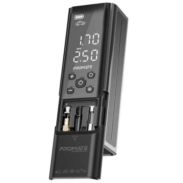 ⁦بروميت PowerPump ضاغط هواء محمول ببطارية 7500mAh، ضغط حتى 150 PSI، ضوء LED، SOS، ومنفذ USB-A مع نظام مراقبة ضغط الإطارات⁩ - الصورة ⁦2⁩