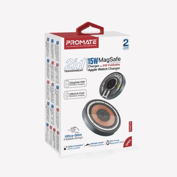 ⁦بروميت MagRing محطة شحن 2 في 1 MagSafe، بقدرة 15 واط للهاتف و3 واط لساعة أبل، تصميم شفاف قابل للطي بزاوية 180° لشحن أنيق ومريح في أي مكان⁩ - الصورة ⁦8⁩