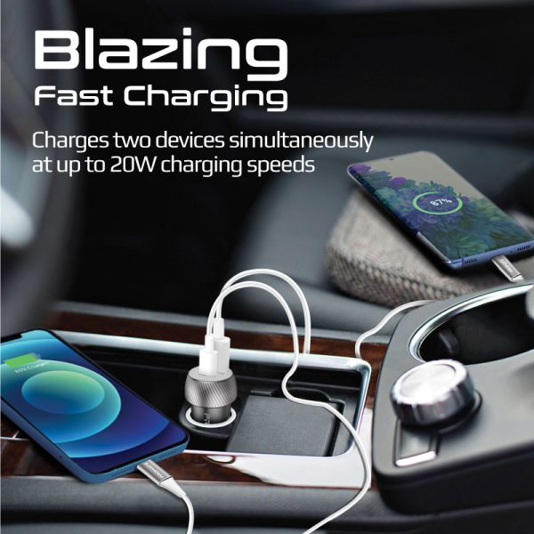 ⁦بروميت DriveGear-20W شاحن سيارة صغير بمنافذ USB-C بقوة 20 واط وQC 3.0 بقوة 18 واط، مع حماية من الحرارة الزائدة⁩ - الصورة ⁦5⁩