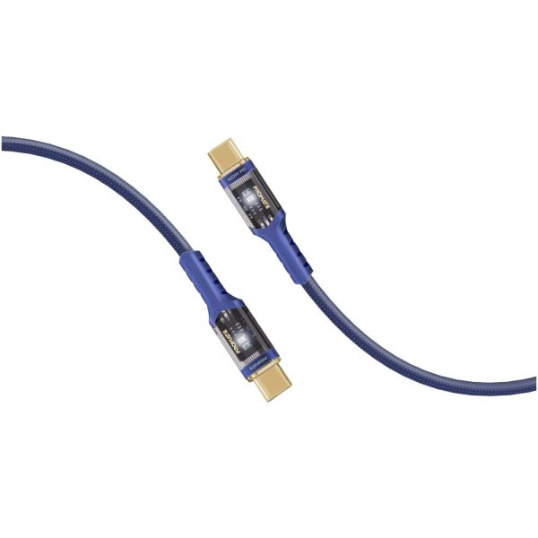 ⁦بروميت LucidLine-CC200 كابل USB-C بطول 2 متر، شحن سريع بقوة 100 واط، رؤوس شفافة مع ضوء LED، رأس مطلي بالذهب، ومتين لتحمل أكثر من 25000 انحناءة⁩ - الصورة ⁦3⁩