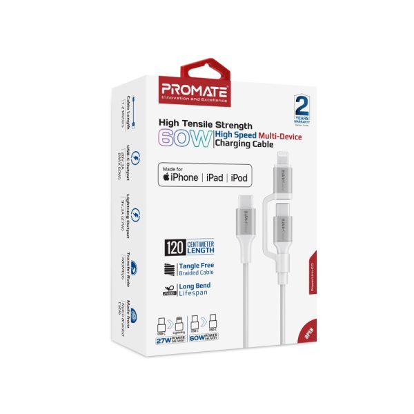 ⁦بروميت PowerLink-CCi كابل شحن 60 واط بطول 1.2 متر، معتمد Apple MFi، يدعم البيانات، ويتحمل أكثر من 25000 انحناء⁩ - الصورة ⁦4⁩