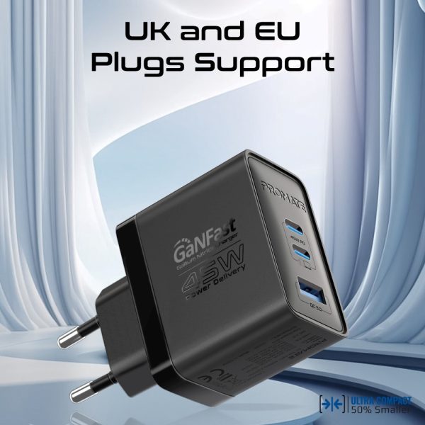 ⁦بروميت PowerPort-45 محول بمنفذي USB-C بقوة 45 واط ومنفذ USB QC بقوة 22.5 واط⁩ - الصورة ⁦4⁩