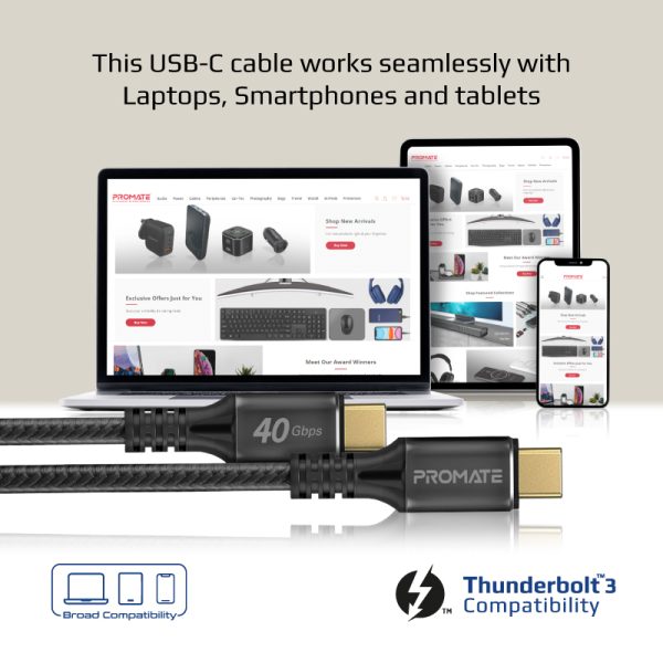 ⁦بروميت PowerBolt240-2M كابل USB-C بقوة 240 واط، نقل بيانات 40Gbps، دعم فيديو 8K@60Hz، بطول 2 متر لأداء فائق وشحن فائق السرعة⁩ - الصورة ⁦5⁩