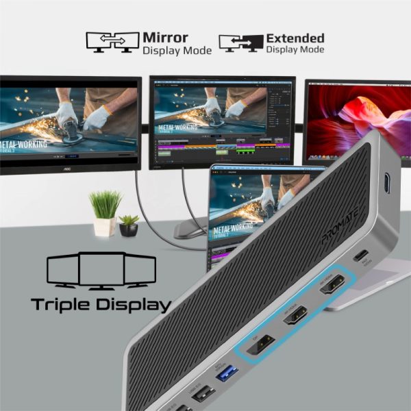 ⁦بروميت ApexHub-MST موزع 13 في 1 بمنفذي HDMI وDisplayPort بدقة 4K، شبكة LAN، USB-C PD 100 واط، AUX، قارئ SD/TF، ومنافذ USB 3.0/2.0 لتوصيل شامل وفعال⁩ - الصورة ⁦6⁩