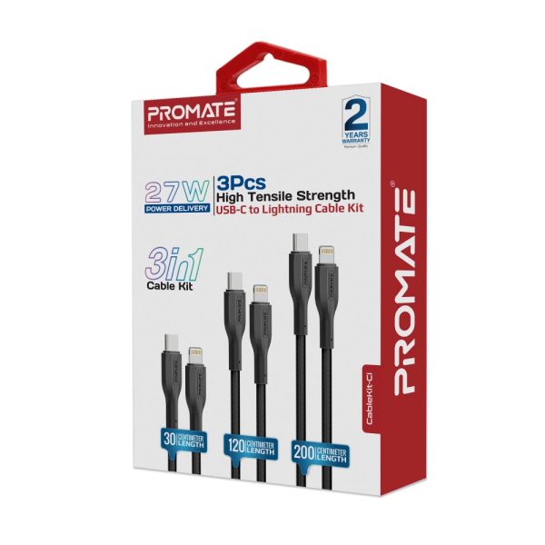 ⁦بروميت CableKit-Ci مجموعة كيابل USB-C إلى لايتنينغ بقدرة 27 واط، بأطوال متعددة، مقاومة للتشابك وتتحمل أكثر من 25000 انحناءة⁩ - الصورة ⁦4⁩