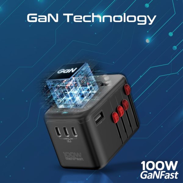 ⁦بروميت TripMate-GaN100 محول شحن عالمي بتقنية GaN بقوة 100 واط، مزود بكابل USB-C قابل للسحب لسهولة الاستخدام أثناء السفر⁩ - الصورة ⁦8⁩