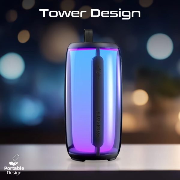 ⁦بروميت LumiTower مكبر صوت 8 واط بإضاءة LED قوس قزح، دعم TWS، ووقت تشغيل 6 ساعات للموسيقى والمكالمات⁩ - الصورة ⁦8⁩