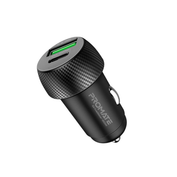 بروميت DriveGear-20W شاحن سيارة صغير بمنافذ USB-C بقوة 20 واط وQC 3.0 بقوة 18 واط، مع حماية من الحرارة الزائدة