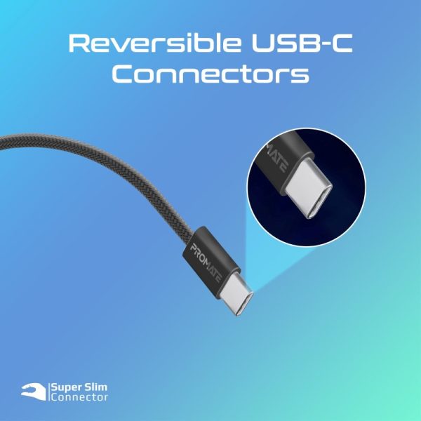 ⁦بروميت EcoLine-CC200 كابل USB-C فائق السرعة بقوة 60 واط، بطول 2 متر، مصنوع من قماش مضفر ومتين لتحمل أكثر من 25000 انحناءة، ويدعم الشحن السريع ونقل البيانات بكفاءة⁩ - الصورة ⁦9⁩