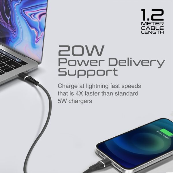 ⁦بروميت PowerLine-Ci120 كابل USB-C إلى لايتنينغ معتمد من Apple MFi، بقدرة 20 واط، بطول 1.2 متر، سيليكون ناعم ومتين يتحمل أكثر من 25000 انحناءة لشحن مريح وموثوق⁩ - الصورة ⁦8⁩