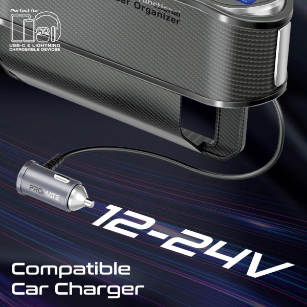 ⁦بروميت CarMate-RPD منظم سيارة مع شحن 65 واط، كابل USB-C 30 واط، لايتنينغ 20 واط، منافذ USB-C وUSB-A، شاشة LED، ونظام حماية مدمج⁩ - الصورة ⁦6⁩
