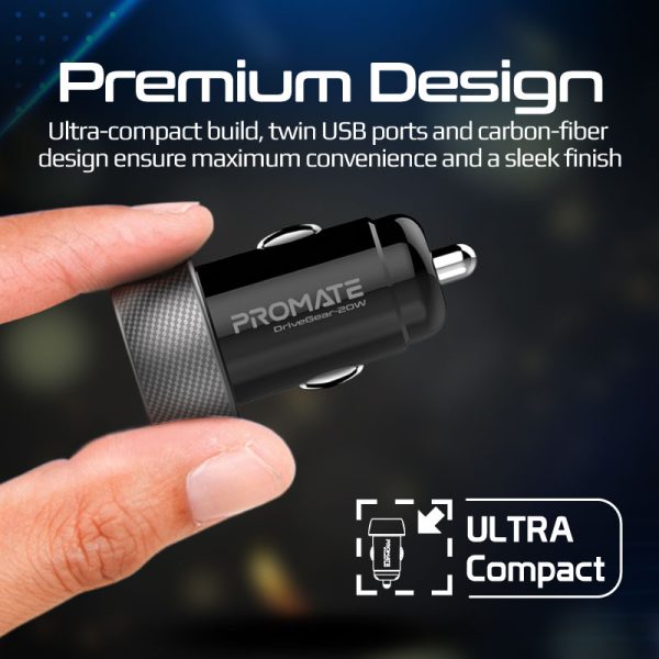 ⁦بروميت DriveGear-20W شاحن سيارة صغير بمنافذ USB-C بقوة 20 واط وQC 3.0 بقوة 18 واط، مع حماية من الحرارة الزائدة⁩ - الصورة ⁦4⁩