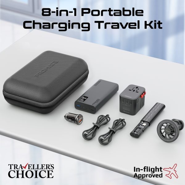 ⁦بروميت PowerGear-Pro طقم سفر 8 في 1 يشمل بطارية 20000mAh، شاحن حائط 36 واط، شاحن سيارة 65 واط، كابلات متعددة، وحامل مغناطيسي مع ملحقات متكاملة⁩ - الصورة ⁦9⁩