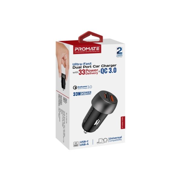 ⁦بروميت DriveGear-PD33 شاحن سيارة USB-C بقوة 33 واط، بمنفذ USB 3.0 بقدرة 18 واط وتقنية شحن ذكية، مثالي للأجهزة اللوحية وGPS⁩ - الصورة ⁦5⁩