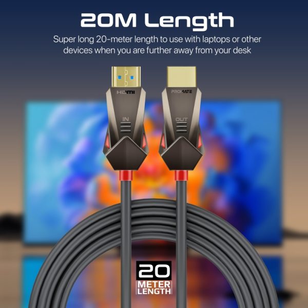 ⁦بروميت ProLink4K60-20M كابل HDMI ألياف بصرية بطول 20 متر، بدقة 4K@60Hz، يدعم إيثرنت وصوت ثلاثي الأبعاد⁩ - الصورة ⁦10⁩