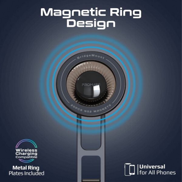 ⁦بروميت BridgeMount حامل جوال MagSafe بزاوية دوران 360°، مضاد للانزلاق، يُركب على فتحة المكيف ويشمل حلقة معدنية للتثبيت الآمن⁩ - الصورة ⁦8⁩