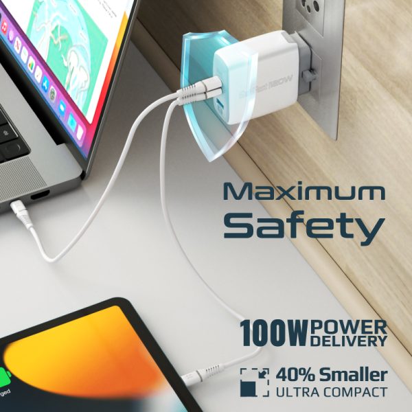 ⁦بروميت PowerPort-120 شاحن جداري 120 واط، بمنفذي USB-C ومنفذ QC 3.0، شحن ذكي مع حماية من الدوائر القصيرة⁩ - الصورة ⁦7⁩