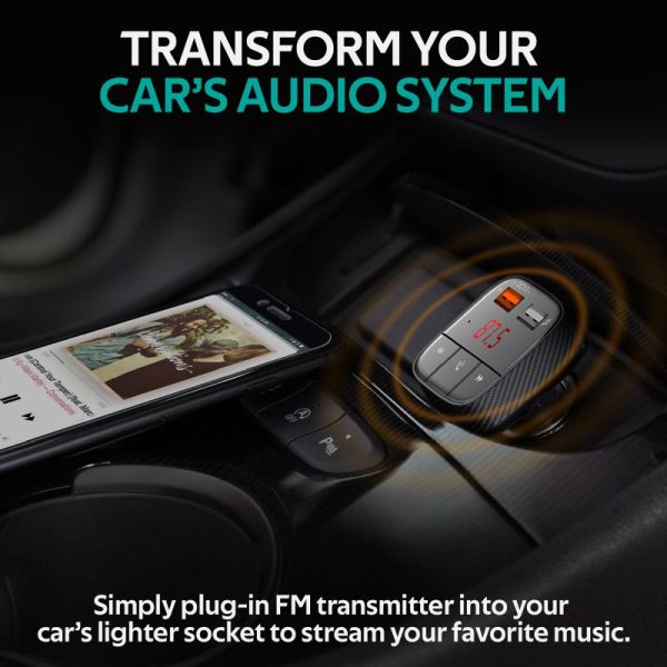 ⁦بروميت SmarTune-2+ محول FM بلوتوث للسيارة مع QC 3.0، مكالمات بدون يدين، AUX، TF، USB 1A، وشاشة LED⁩ - الصورة ⁦7⁩