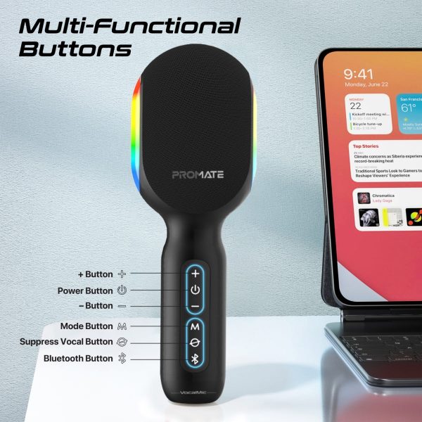⁦بروميت VocalMic ميكروفون بلوتوث كاريوكي مزود بمكبر صوت قوي وأضواء LED⁩ - الصورة ⁦4⁩