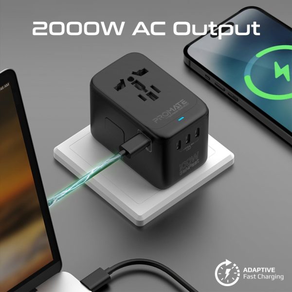 ⁦بروميت TripMate-GaN100 محول شحن عالمي بتقنية GaN بقوة 100 واط، مزود بكابل USB-C قابل للسحب لسهولة الاستخدام أثناء السفر⁩ - الصورة ⁦5⁩