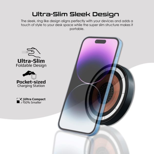 ⁦بروميت MagRing محطة شحن 2 في 1 MagSafe، بقدرة 15 واط للهاتف و3 واط لساعة أبل، تصميم شفاف قابل للطي بزاوية 180° لشحن أنيق ومريح في أي مكان⁩ - الصورة ⁦4⁩