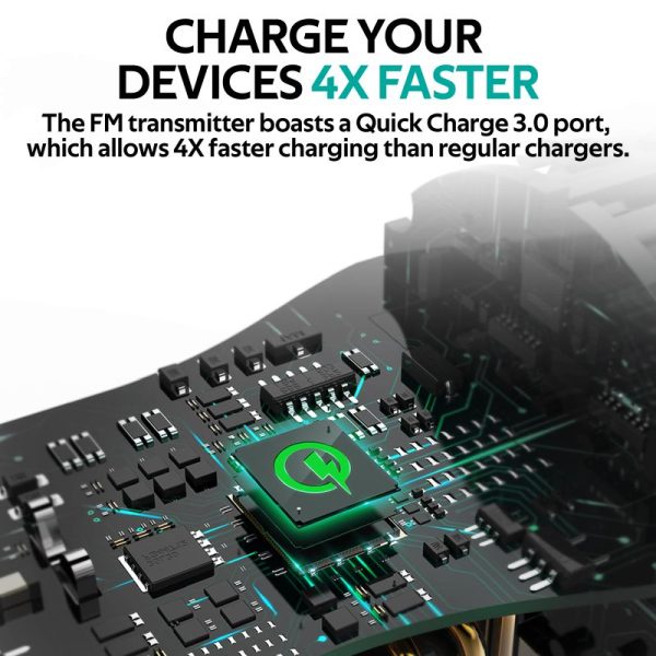 ⁦بروميت SmarTune-2+ محول FM بلوتوث للسيارة مع QC 3.0، مكالمات بدون يدين، AUX، TF، USB 1A، وشاشة LED⁩ - الصورة ⁦5⁩