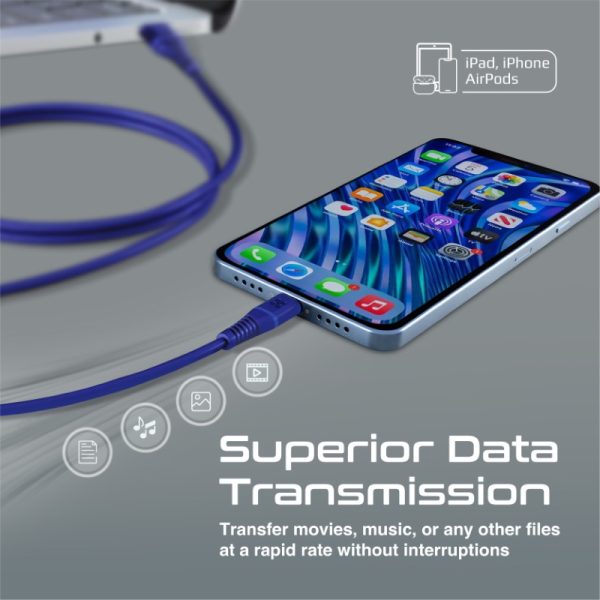 ⁦بروميت PowerLine-Ai120 كابل لايتنينغ معتمد MFi بطول 1.2 متر، متين حتى 25000 انحناءة، بملمس سيليكون ناعم لشحن ونقل بيانات مريح وآمن لأجهزة Apple⁩ - الصورة ⁦6⁩