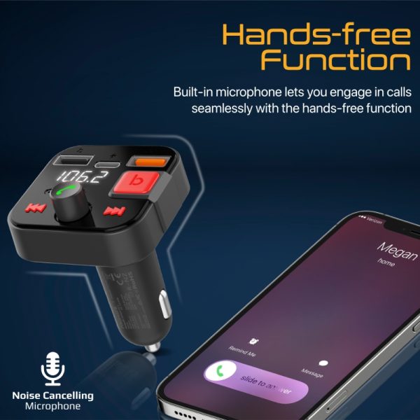 ⁦بروميت PowerTune-30W جهاز إرسال FM بلوتوث 5.1 للسيارة مع شحن USB-C 12 واط، USB 18 واط، ميكروفون مدمج، وشاشة LCD⁩ - الصورة ⁦7⁩